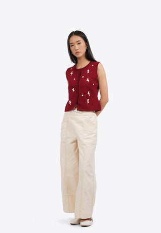Áo Vest Nữ Dệt Kim Thêu Hoa