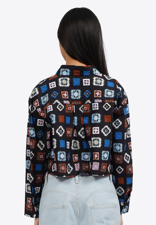 Áo Sơ Mi Dài Tay Dáng Crop In Họa Tiết