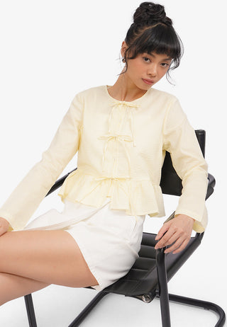Áo Sơ Mi Kẻ Sọc Peplum Có Cột Nơ