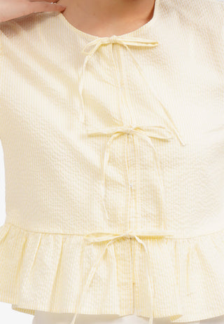 Áo Sơ Mi Kẻ Sọc Peplum Có Cột Nơ