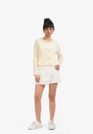Áo Sơ Mi Kẻ Sọc Peplum Có Cột Nơ