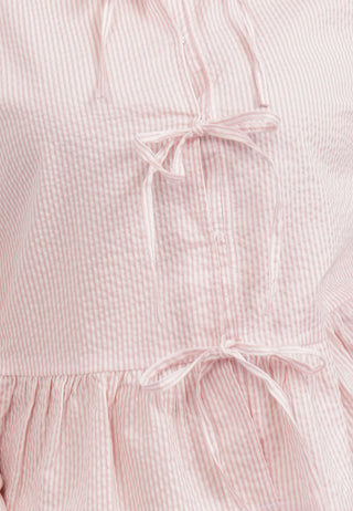 Áo Sơ Mi Kẻ Sọc Peplum Có Cột Nơ