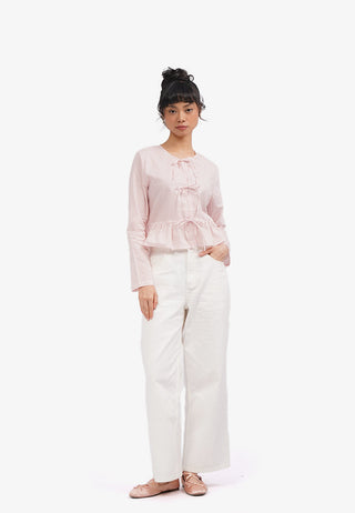 Áo Sơ Mi Kẻ Sọc Peplum Có Cột Nơ