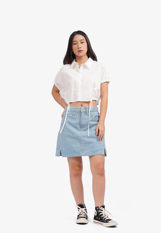 Áo Sơ Mi Crop Top Cột Nơ