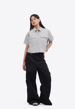 Áo Sơ Mi CropTop Có Túi