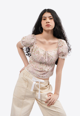 Áo Peplum Hoa Nhí Viền Ren