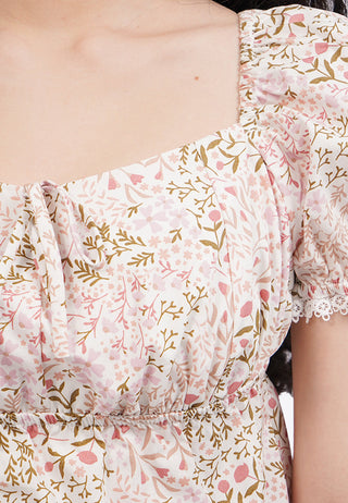 Áo Peplum Hoa Nhí Viền Ren