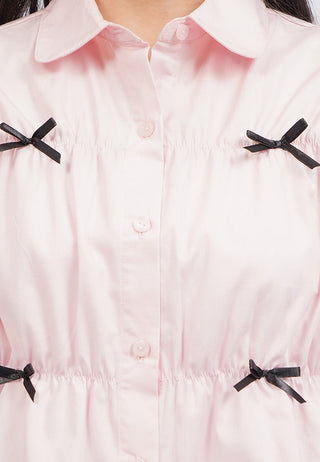 Áo Sơ Mi Peplum Tay Phồng Có Nơ