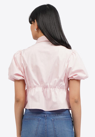 Áo Sơ Mi Peplum Tay Phồng Có Nơ