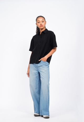 Áo Sơ Mi Oversize Ngắn Tay Vải Nhăn