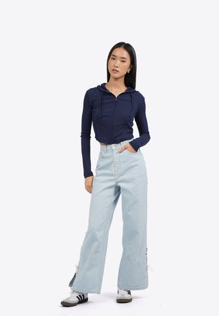 Áo Hoodie Khóa Kéo Dáng Crop Top