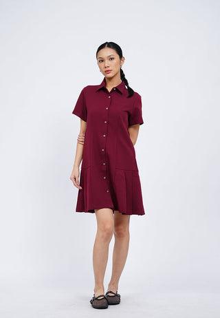 Đầm Mini Dress Cài Cúc Viền Xếp Ly