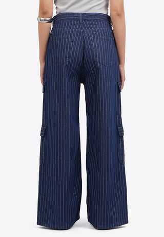 Quần Cargo Denim In Sọc Dọc