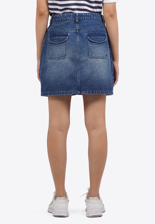 Chân Váy Denim Chữ A Có Khóa Cài