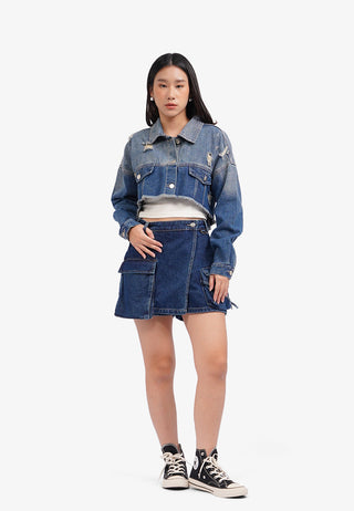 Quần Denim Giả Váy Túi Hộp Vạt Chéo