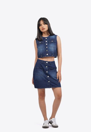 Áo Ba Lỗ Denim Có Cúc