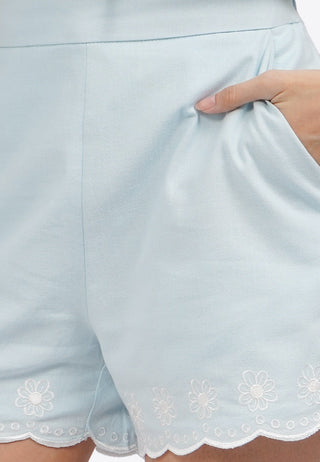 Quần Short Nữ Cạp Cao Thêu Hoa