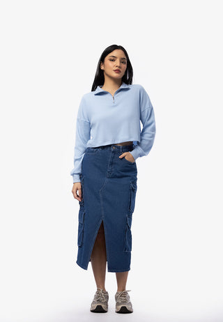 Áo Sweashirt Cao Cổ Dáng Ngắn