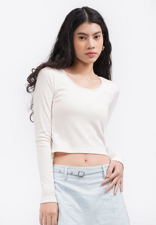 Áo Thun Dài Tay Cổ Đính Ren Croptop