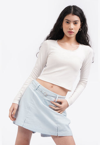 Áo Thun Dài Tay Cổ Đính Ren Croptop
