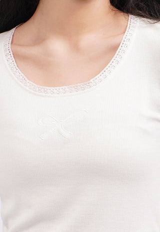 Áo Thun Dài Tay Cổ Đính Ren Croptop