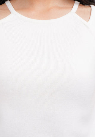 Áo Thun Dệt Kim Cổ Cắt Xẻ Cách Điệu