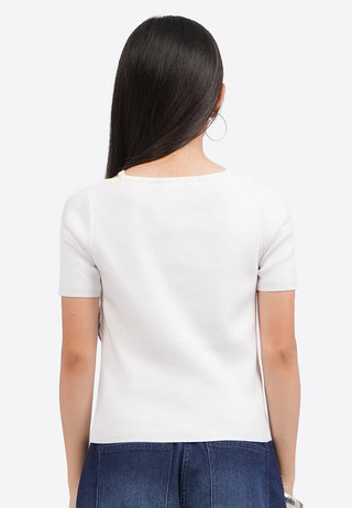 Áo Thun Dệt Kim Cổ Cắt Xẻ Cách Điệu