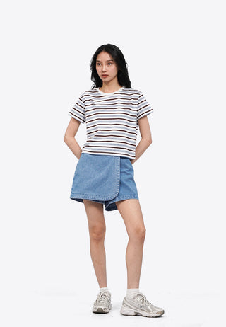 Áo Thun Cổ Tròn Họa Tiết Kẻ Ngang