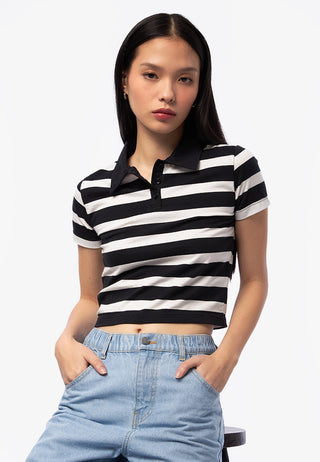 Áo Crop Polo Họa Tiết Kẻ Ngang