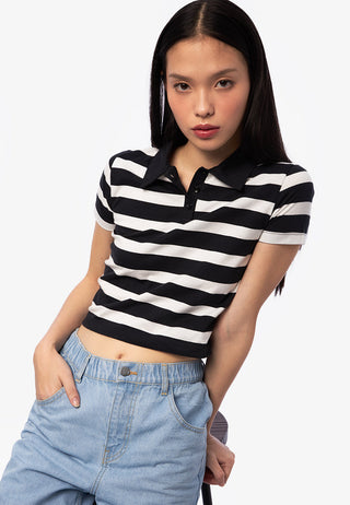 Áo Crop Polo Họa Tiết Kẻ Ngang