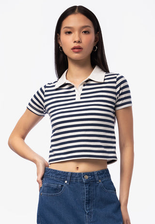 Áo Crop Polo Họa Tiết Kẻ Ngang