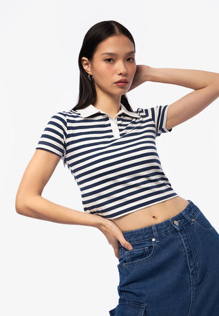 Áo Crop Polo Họa Tiết Kẻ Ngang