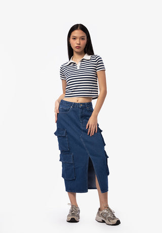 Áo Crop Polo Họa Tiết Kẻ Ngang