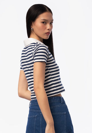 Áo Crop Polo Họa Tiết Kẻ Ngang