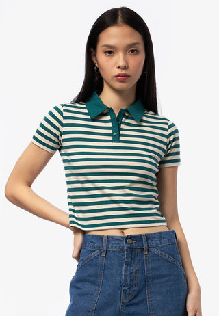 Áo Crop Polo Họa Tiết Kẻ Ngang