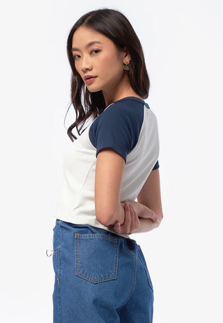 Áo Thun Croptop Tay Ngắn Màu Tương Phản