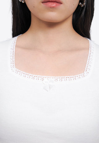 Áo Thun Croptop Cổ Vuông Phối Ren