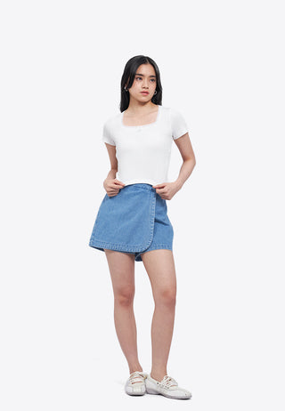 Áo Thun Croptop Cổ Vuông Phối Ren
