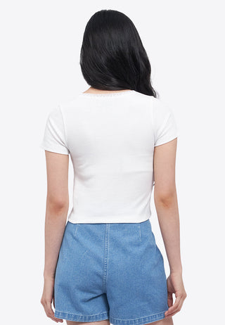Áo Thun Croptop Cổ Vuông Phối Ren