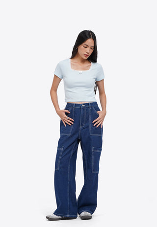 Áo Thun Croptop Cổ Vuông Phối Ren