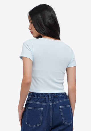 Áo Thun Croptop Cổ Vuông Phối Ren