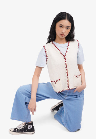 Áo Vest Nữ Dệt Kim Màu Chỉ Tương Phản