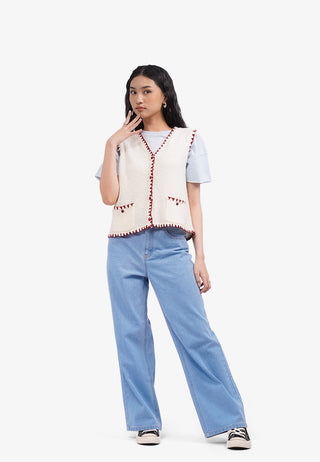 Áo Vest Nữ Dệt Kim Màu Chỉ Tương Phản