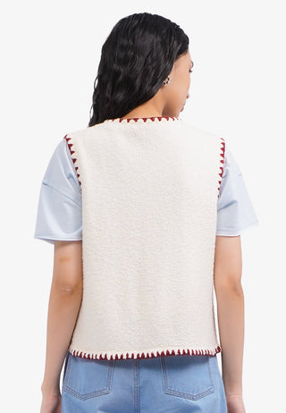 Áo Vest Nữ Dệt Kim Màu Chỉ Tương Phản