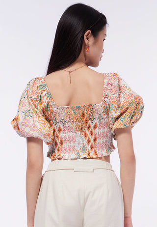 Áo croptop tay phồng in họa tiết
