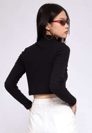 Áo Croptop Colorbox tay dài khoét cổ - Đen
