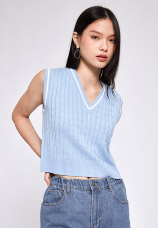 Áo Ghi lê Colorbox dệt kim cổ chữ V - Xanh