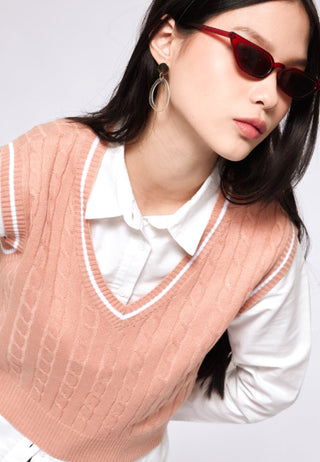 Áo Ghi lê Colorbox dệt kim cổ chữ V - Nâu